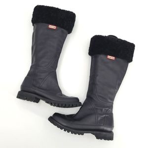 Hunter Waterproof  Leather Sheepskin Top Boots